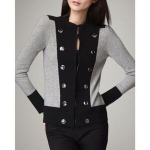 Neiman Marcus Cashmere Collection Black and Gray Button-Up Cardigan M